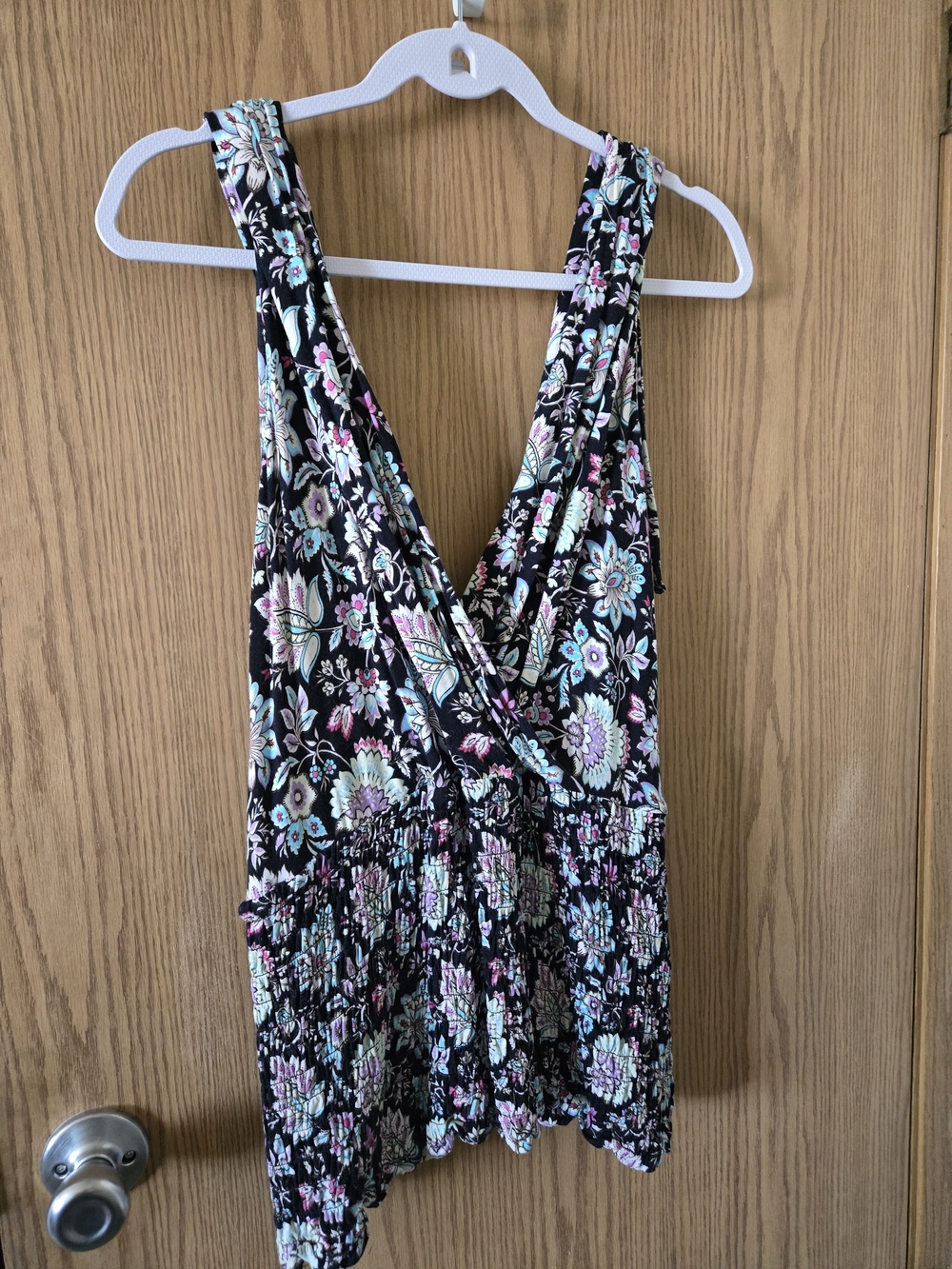 Lane Bryant Black Floral Sleeveless Surplice Top